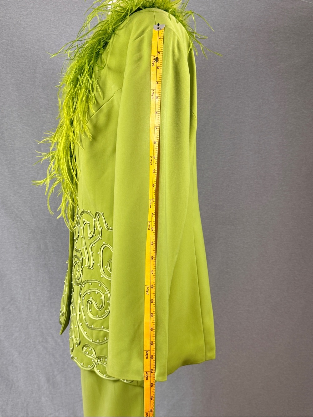 Vintage Psalm: CIV Lime Green Maximalist Skirt Set Sz 16 Faux Fur Statement Suit - Picture 2 of 14